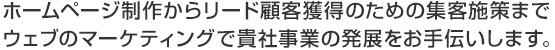 ホームページ制作からリード顧客獲得のための集客施策までウェブのマーケティングで貴社事業の発展をお手伝いします。