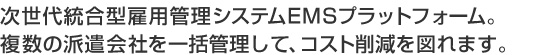 次世代統合型雇用管理システムEMSプラットフォーム。複数の派遣会社を一括管理してコスト削減を図れるプラットフォームシステム。